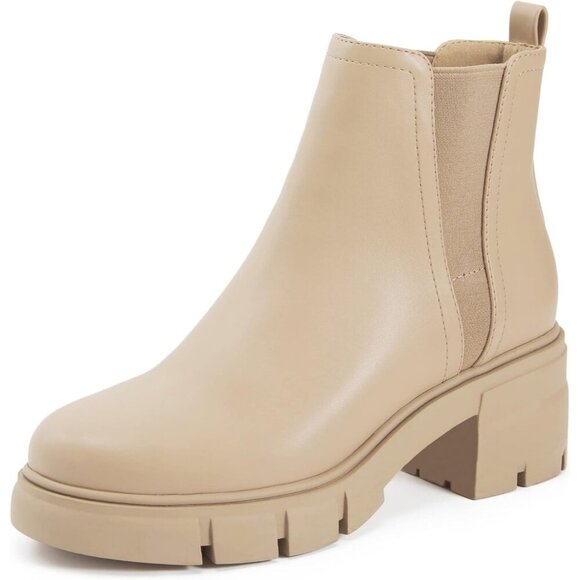Redtop Shoes - Redtop Women's Nude Faux Leather Elastic Chunky Block Heel Lug Sole Ankle Boot